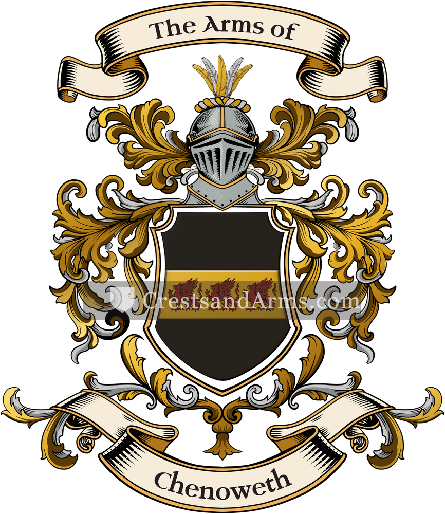 The Chenoweth coat of arms, drawn from the recorded blazon