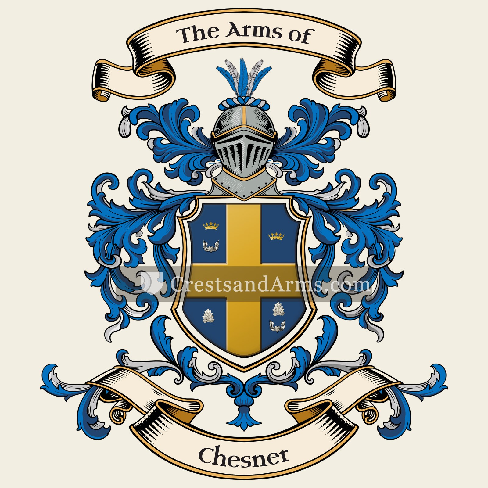 The Chesner coat of arms, drawn from the recorded blazon