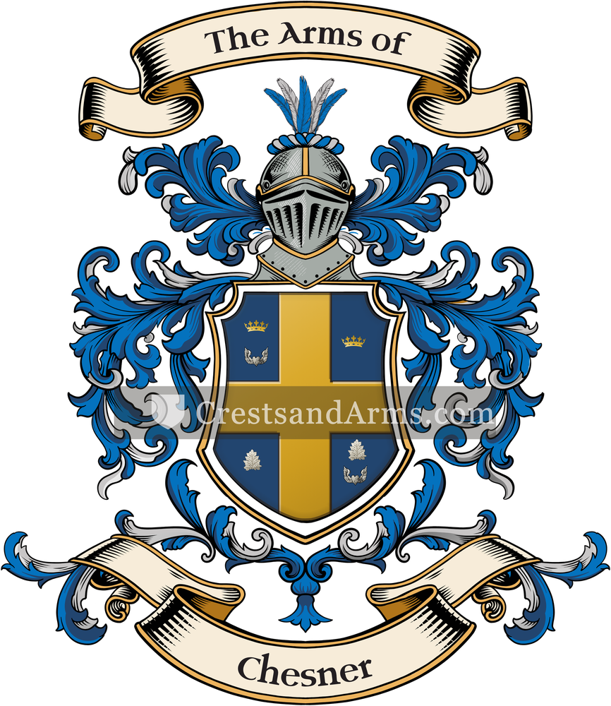 The Chesner coat of arms, drawn from the recorded blazon