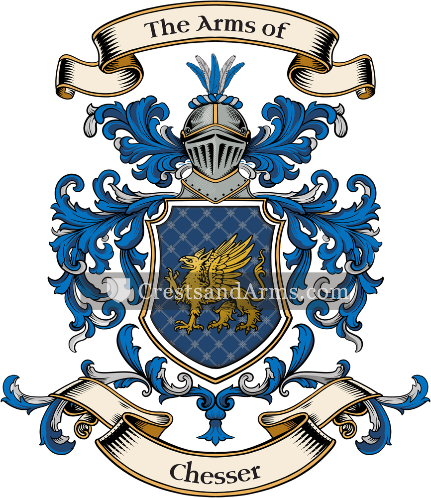 The Chesser coat of arms, drawn from the recorded blazon