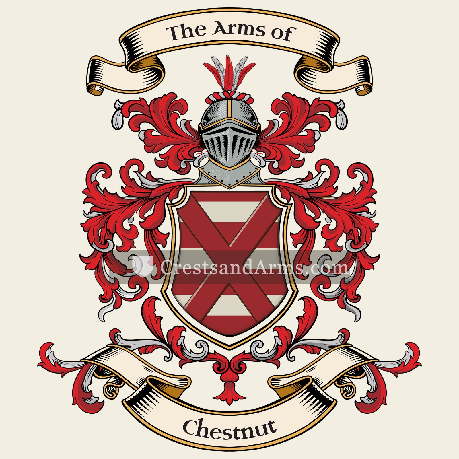 The Chestnut coat of arms, drawn from the recorded blazon
