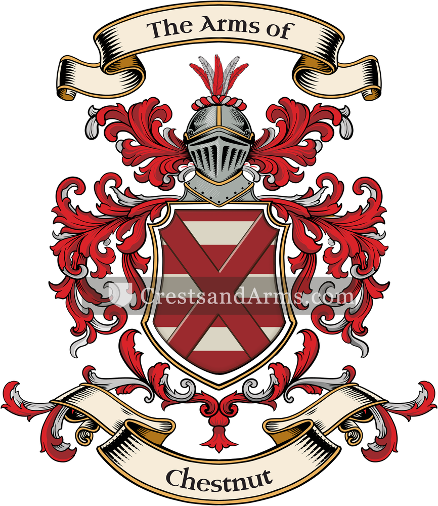 The Chestnut coat of arms, drawn from the recorded blazon
