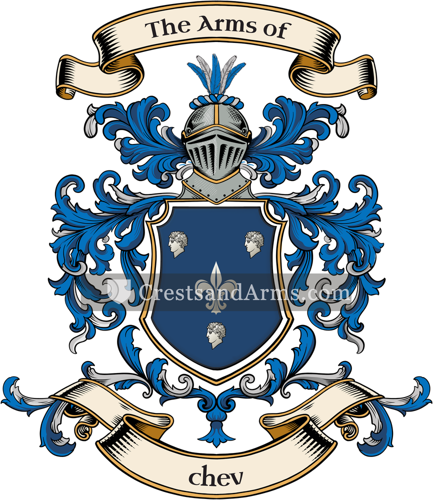 The chev coat of arms, drawn from the recorded blazon