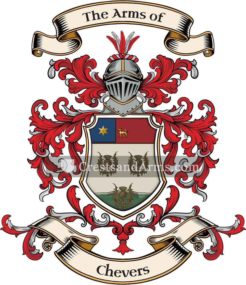 The Chevers coat of arms, drawn from the recorded blazon