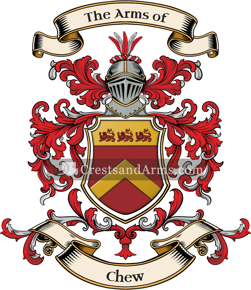The Chew coat of arms, drawn from the recorded blazon