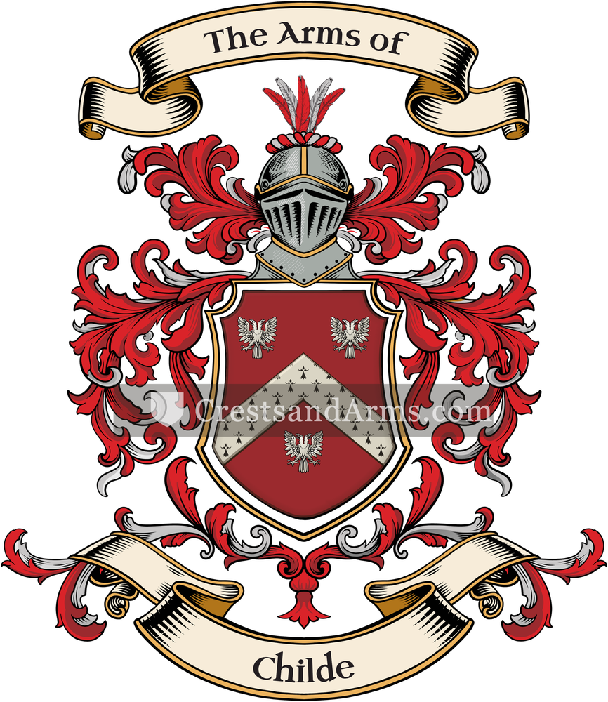 The Childe coat of arms, drawn from the recorded blazon