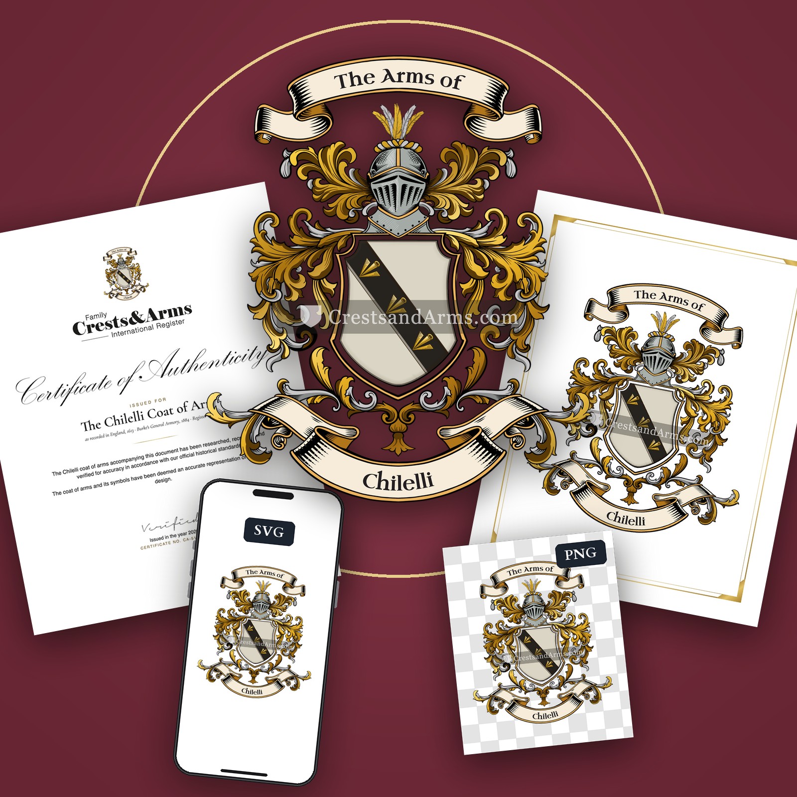 The Chilelli arms on the coat of arms — digital pack