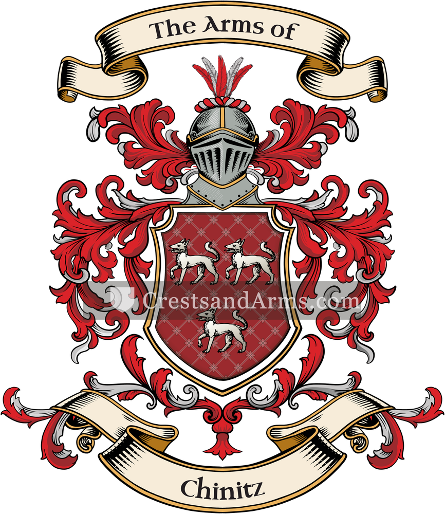 The Chinitz coat of arms, drawn from the recorded blazon
