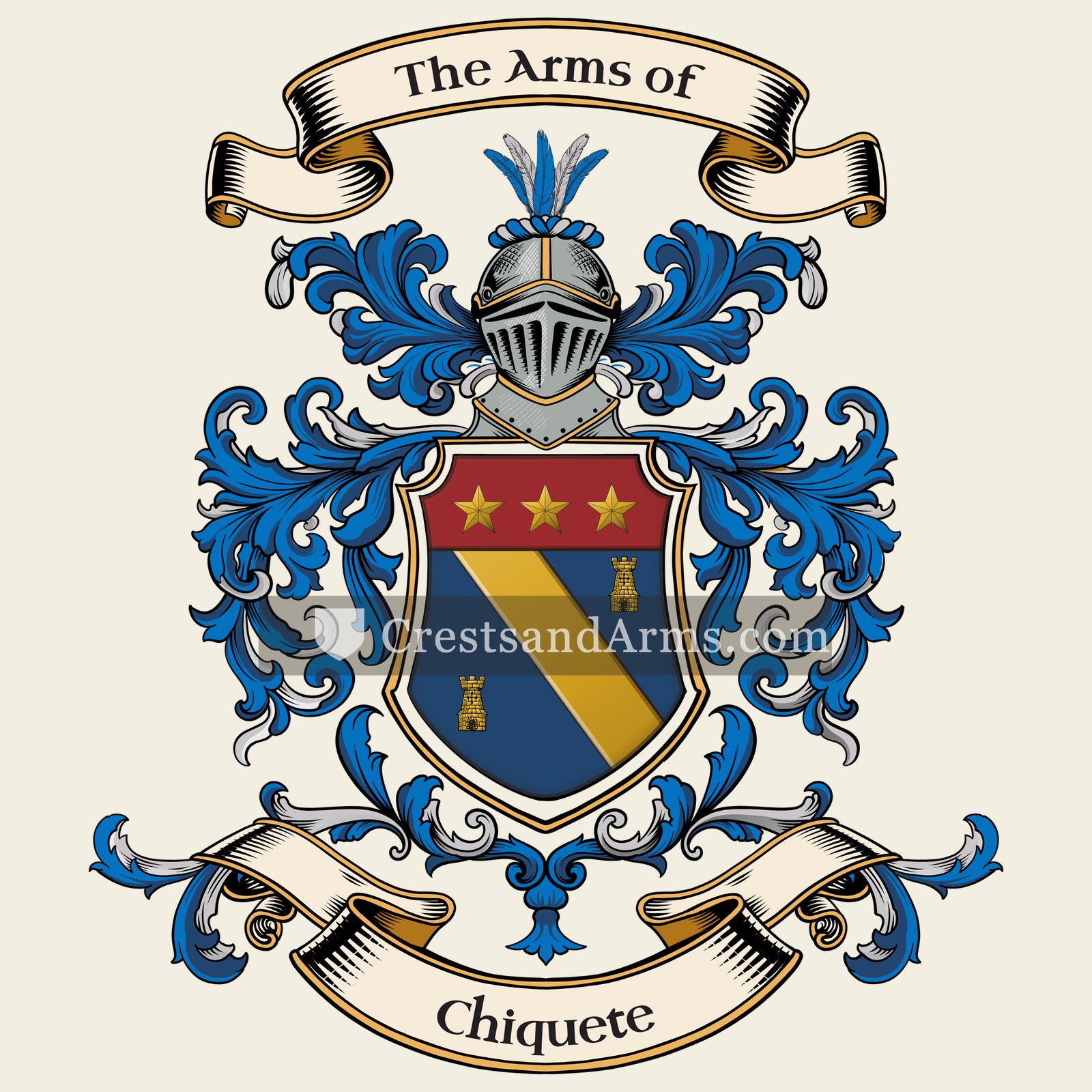 The Chiquete coat of arms, drawn from the recorded blazon