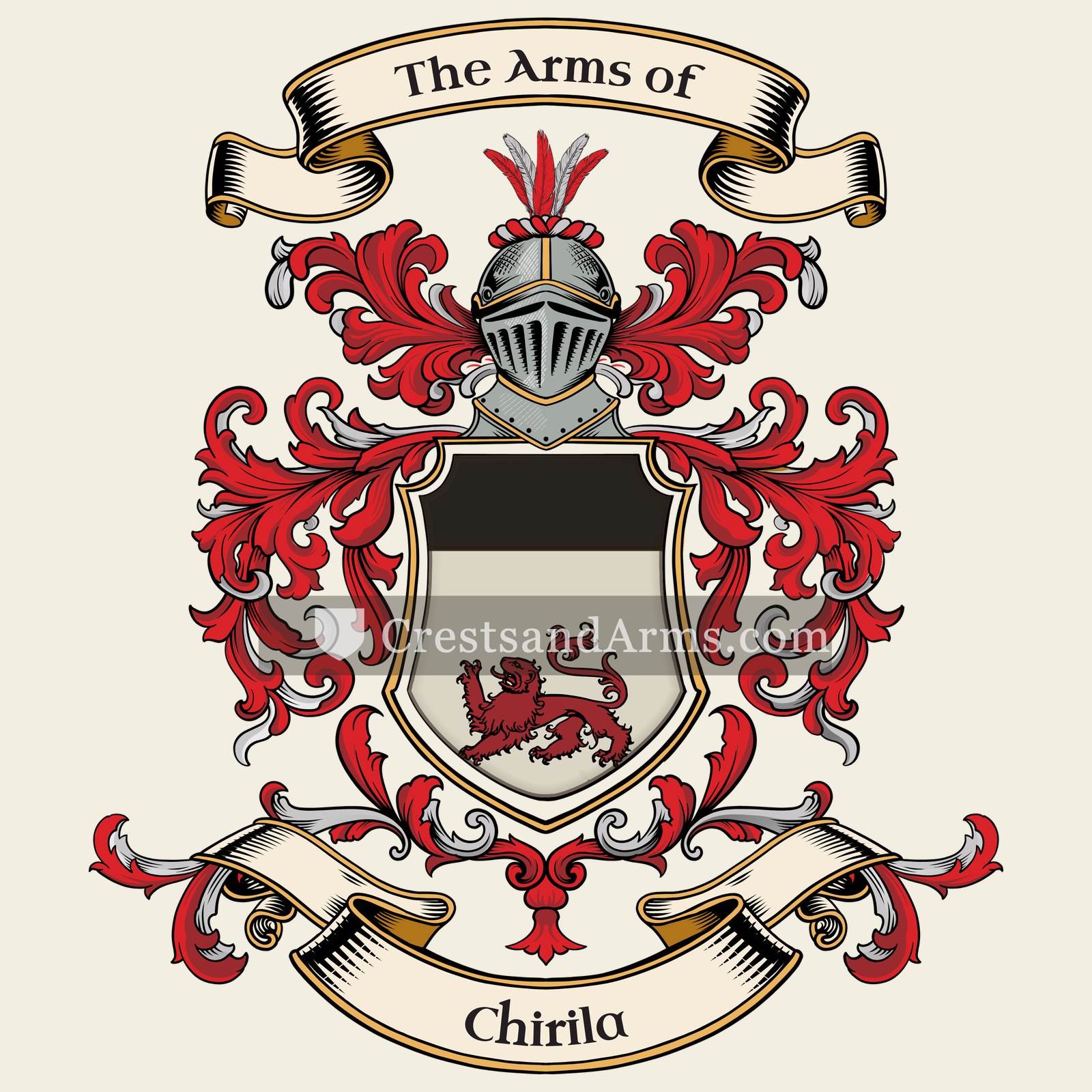 The Chirila coat of arms, drawn from the recorded blazon