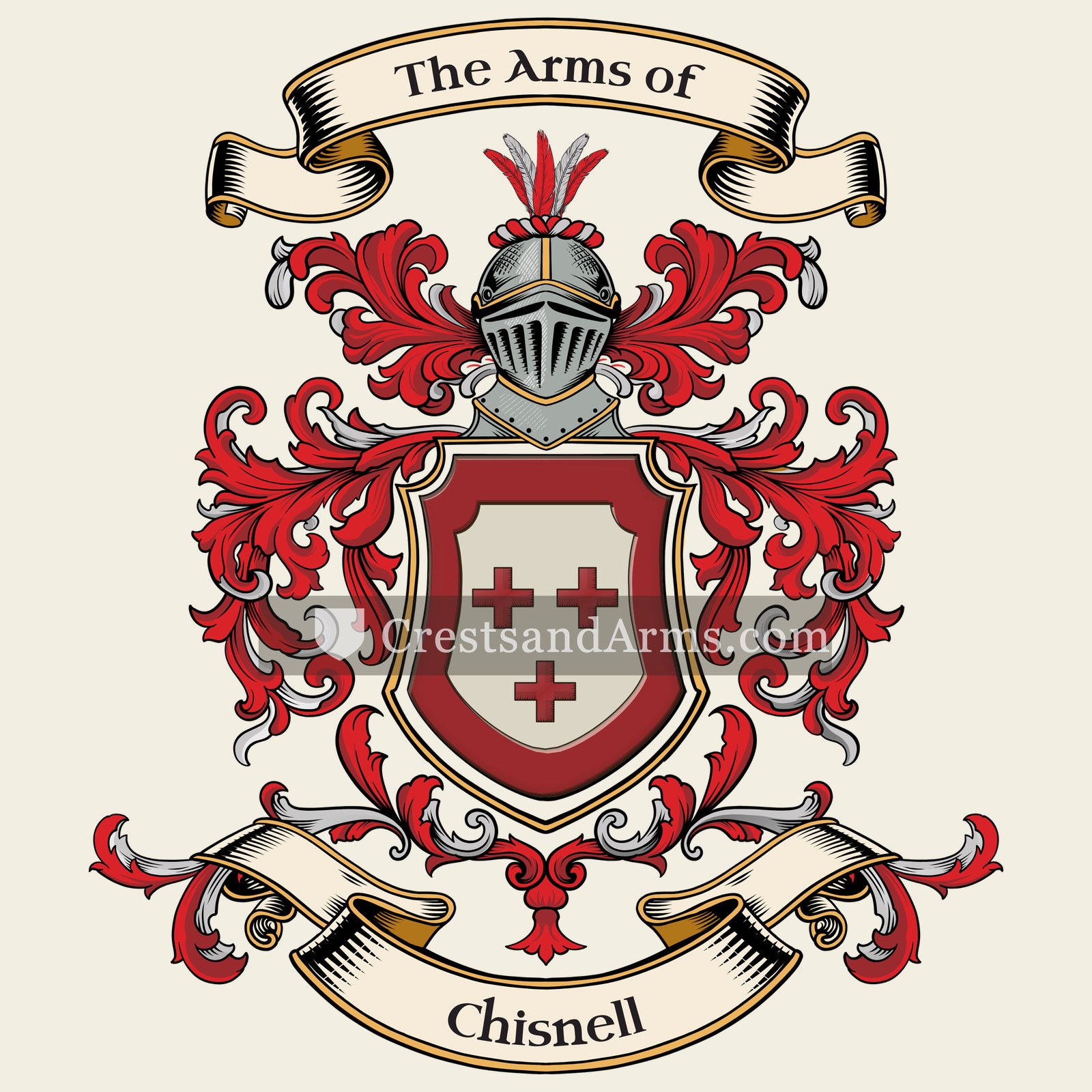 The Chisnell coat of arms, drawn from the recorded blazon