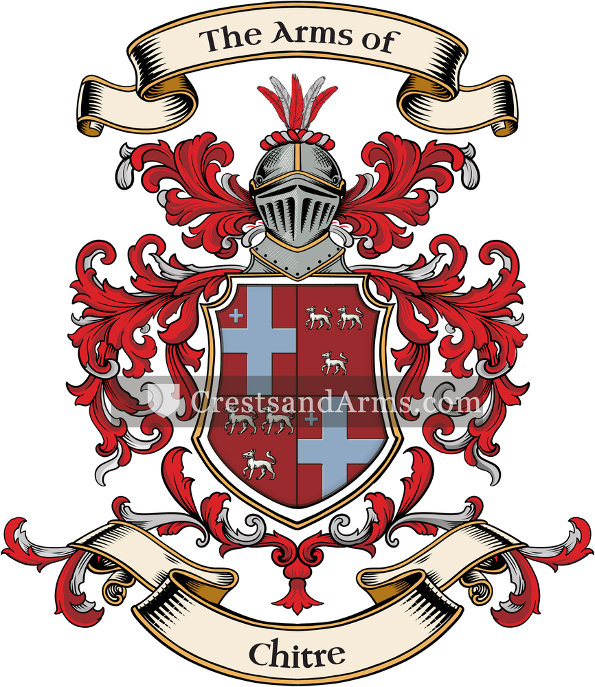 The Chitre coat of arms, drawn from the recorded blazon