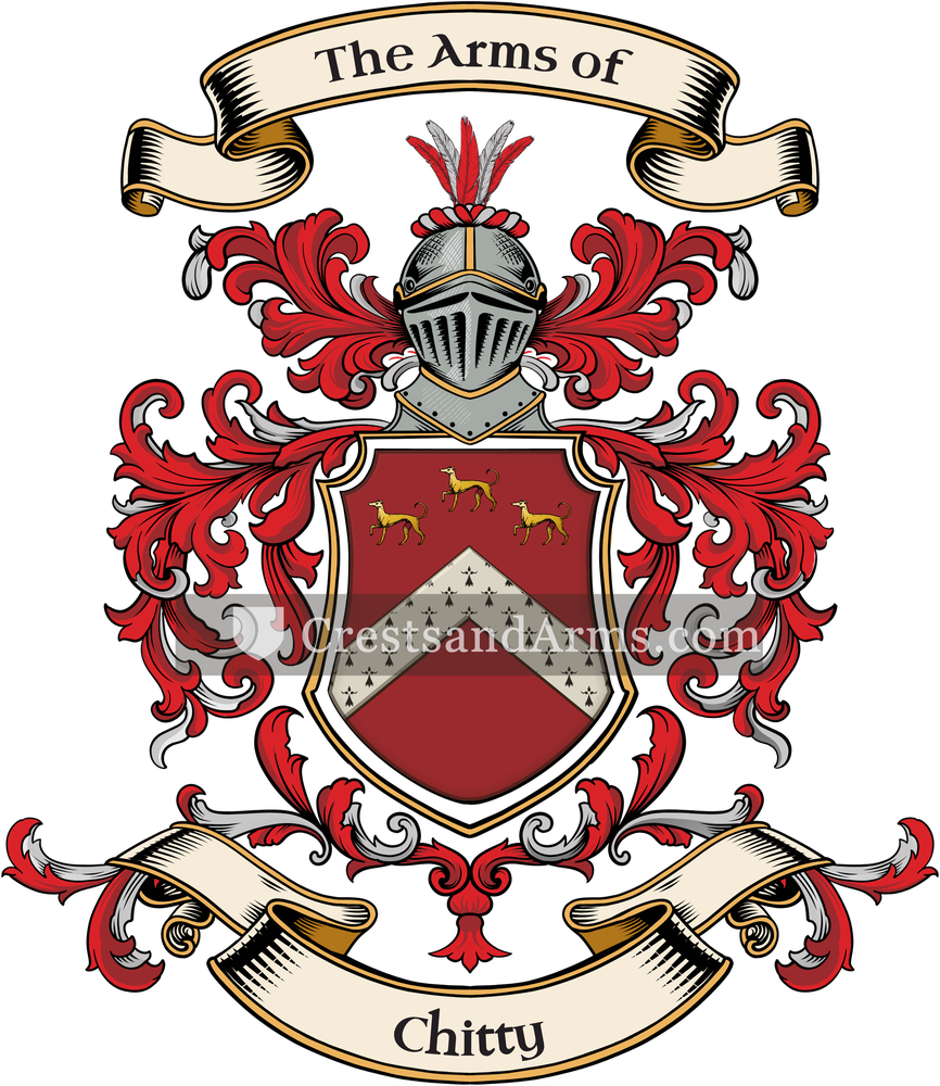 The Chitty coat of arms, drawn from the recorded blazon