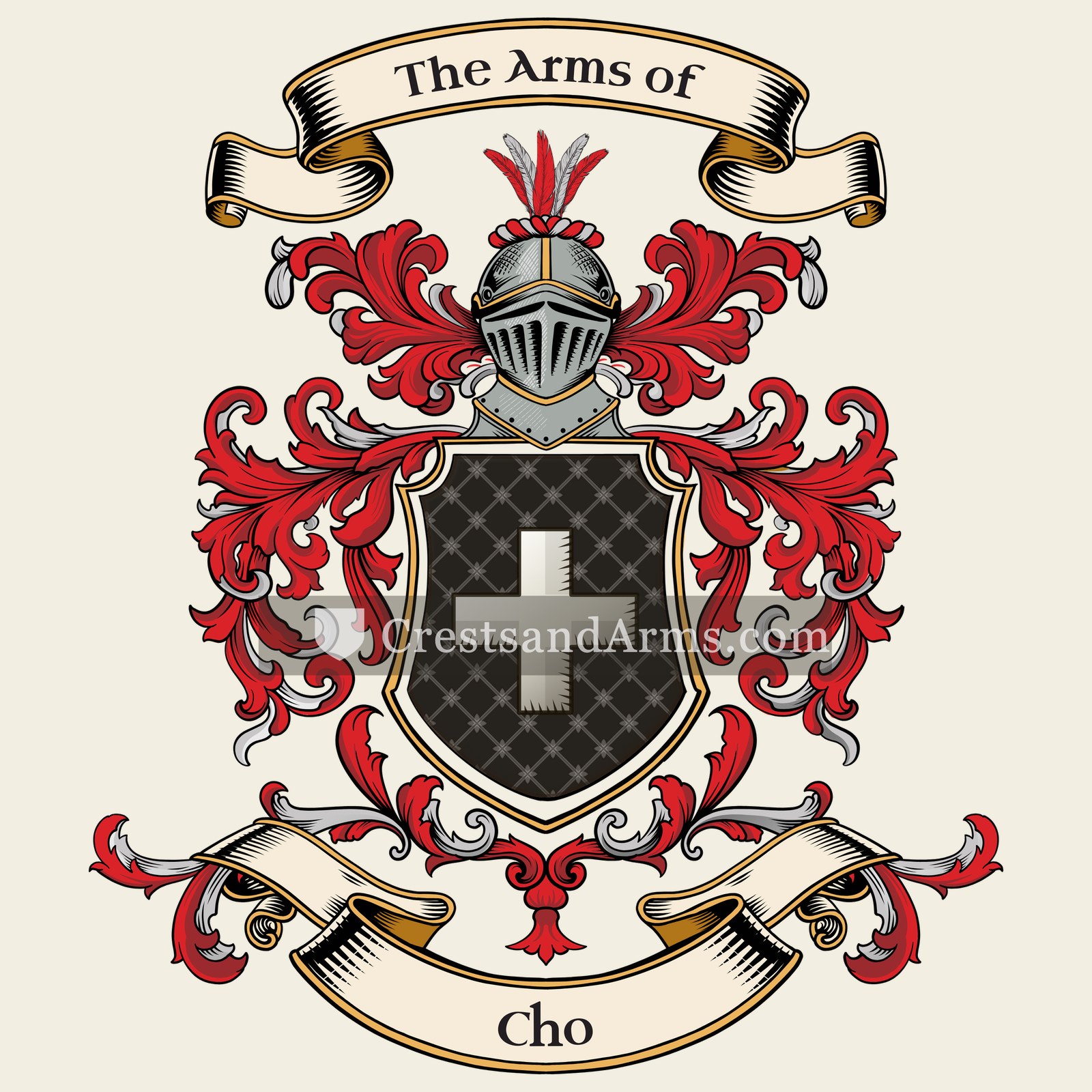 The Cho coat of arms, drawn from the recorded blazon