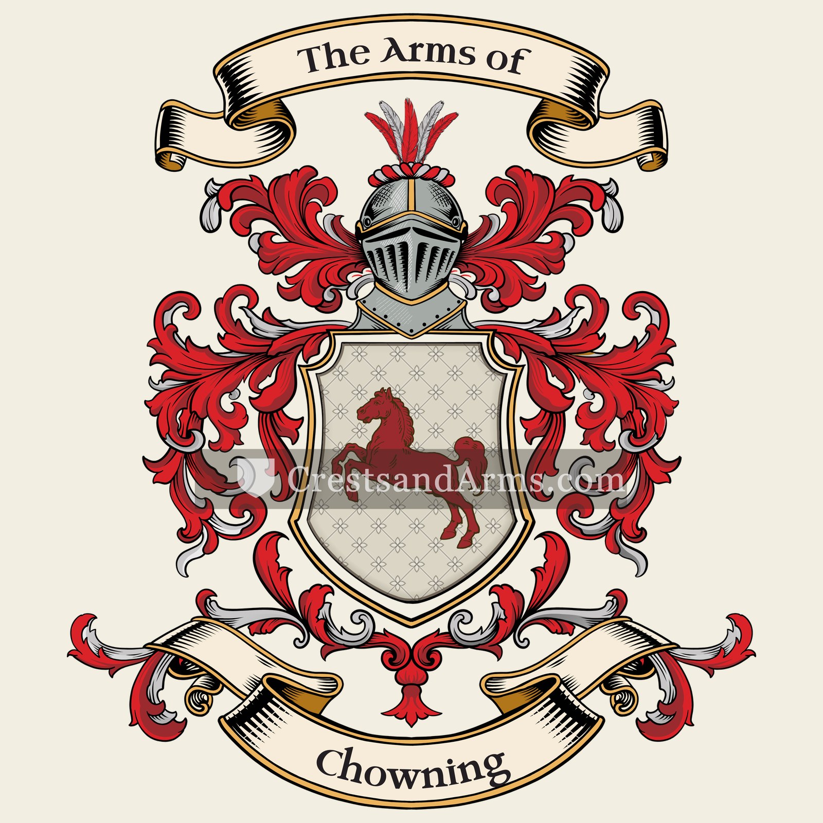 The Chowning coat of arms, drawn from the recorded blazon