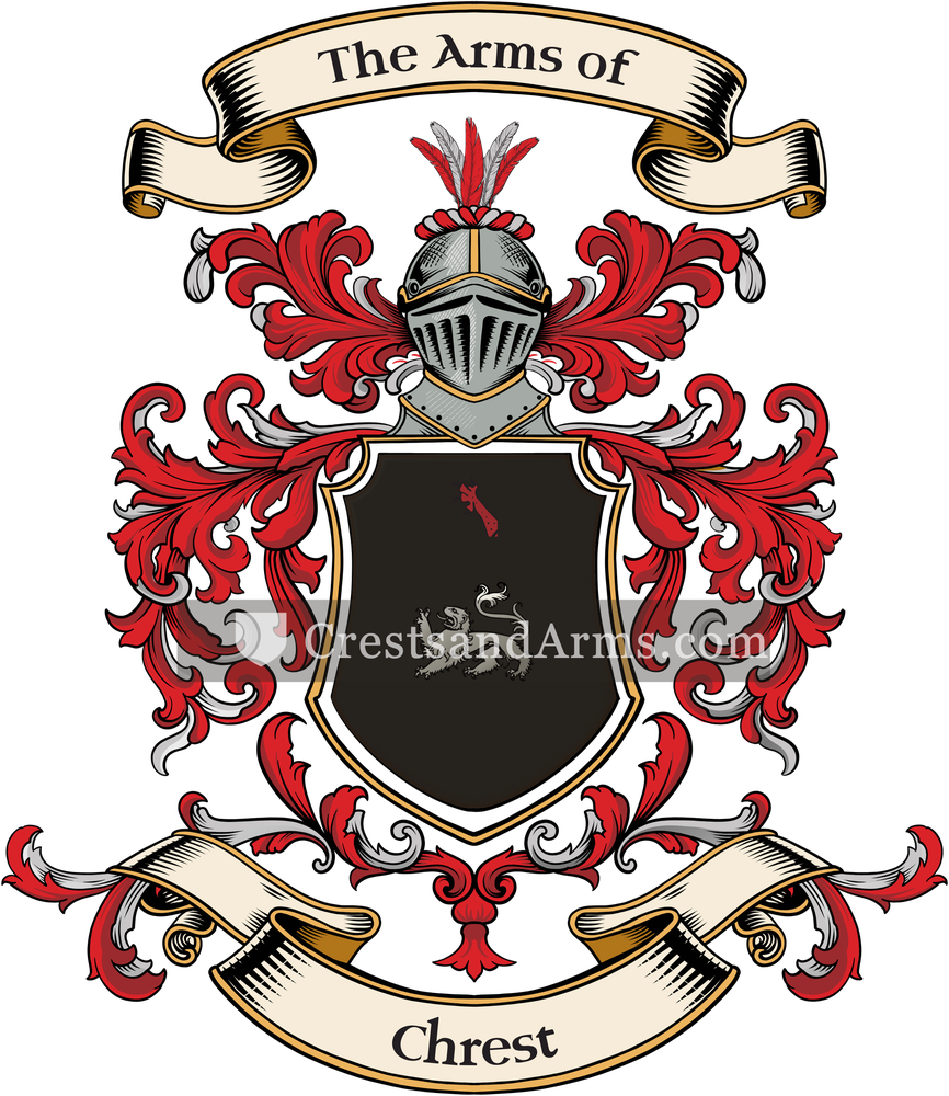 The Chrest coat of arms, drawn from the recorded blazon