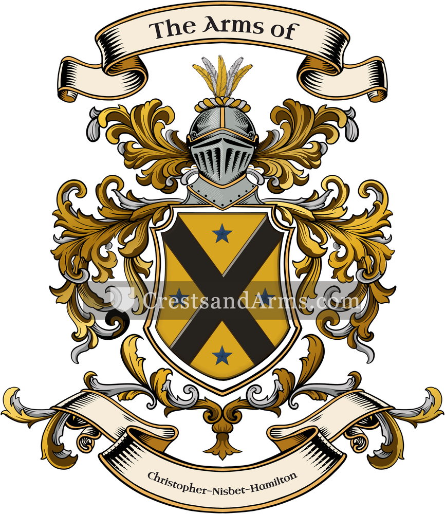 The Christopher-Nisbet-Hamilton coat of arms, drawn from the recorded blazon