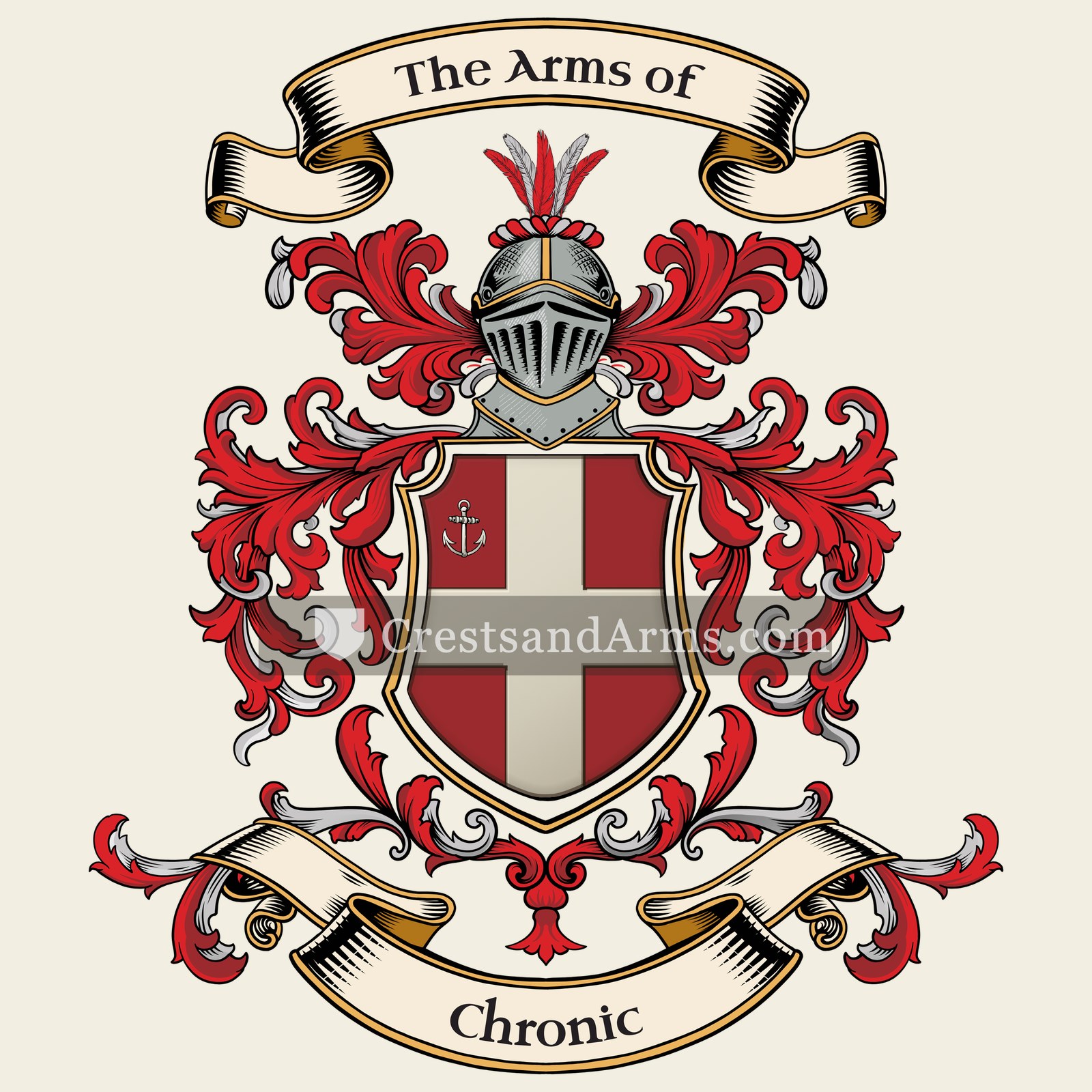 The Chronic coat of arms, drawn from the recorded blazon