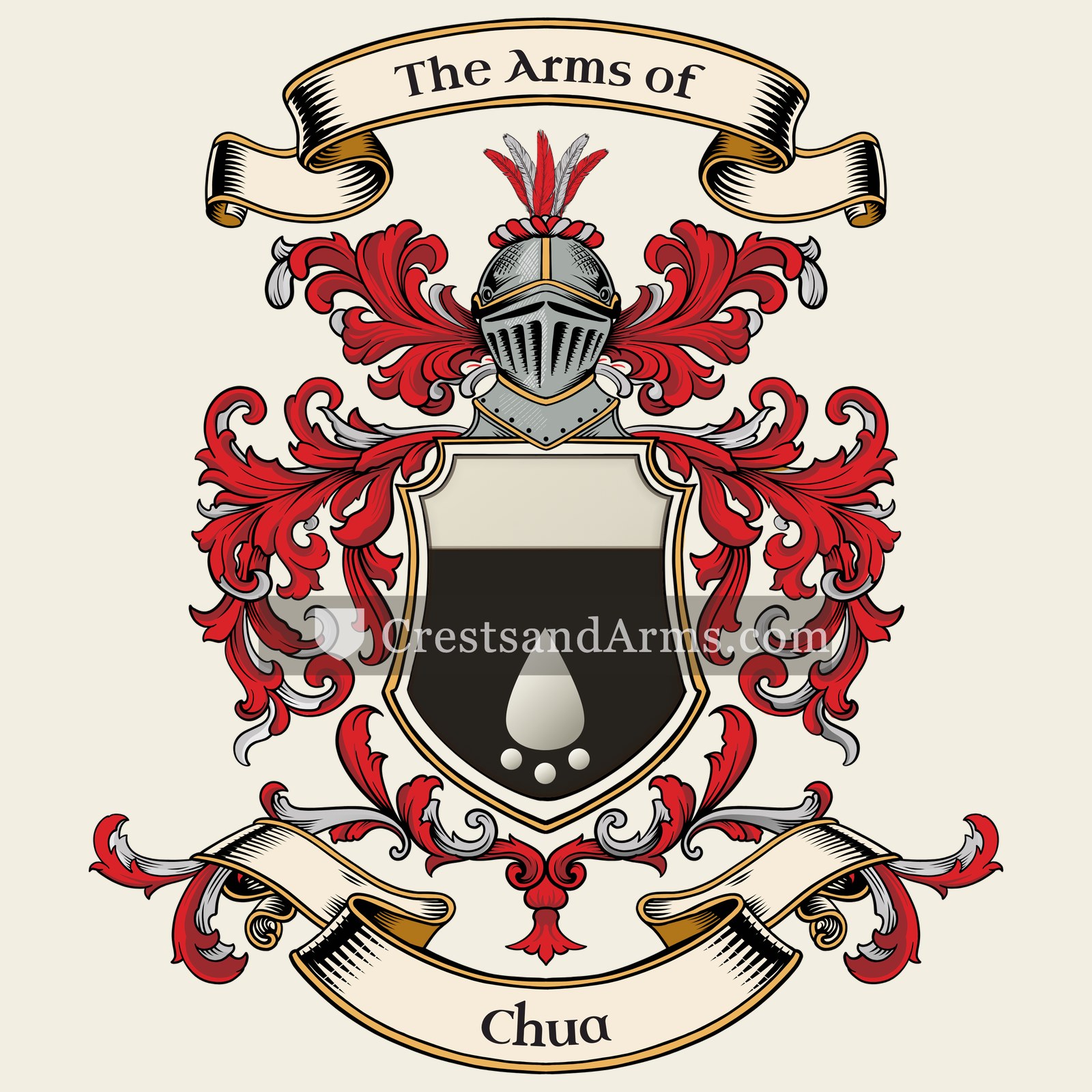 The Chua coat of arms, drawn from the recorded blazon