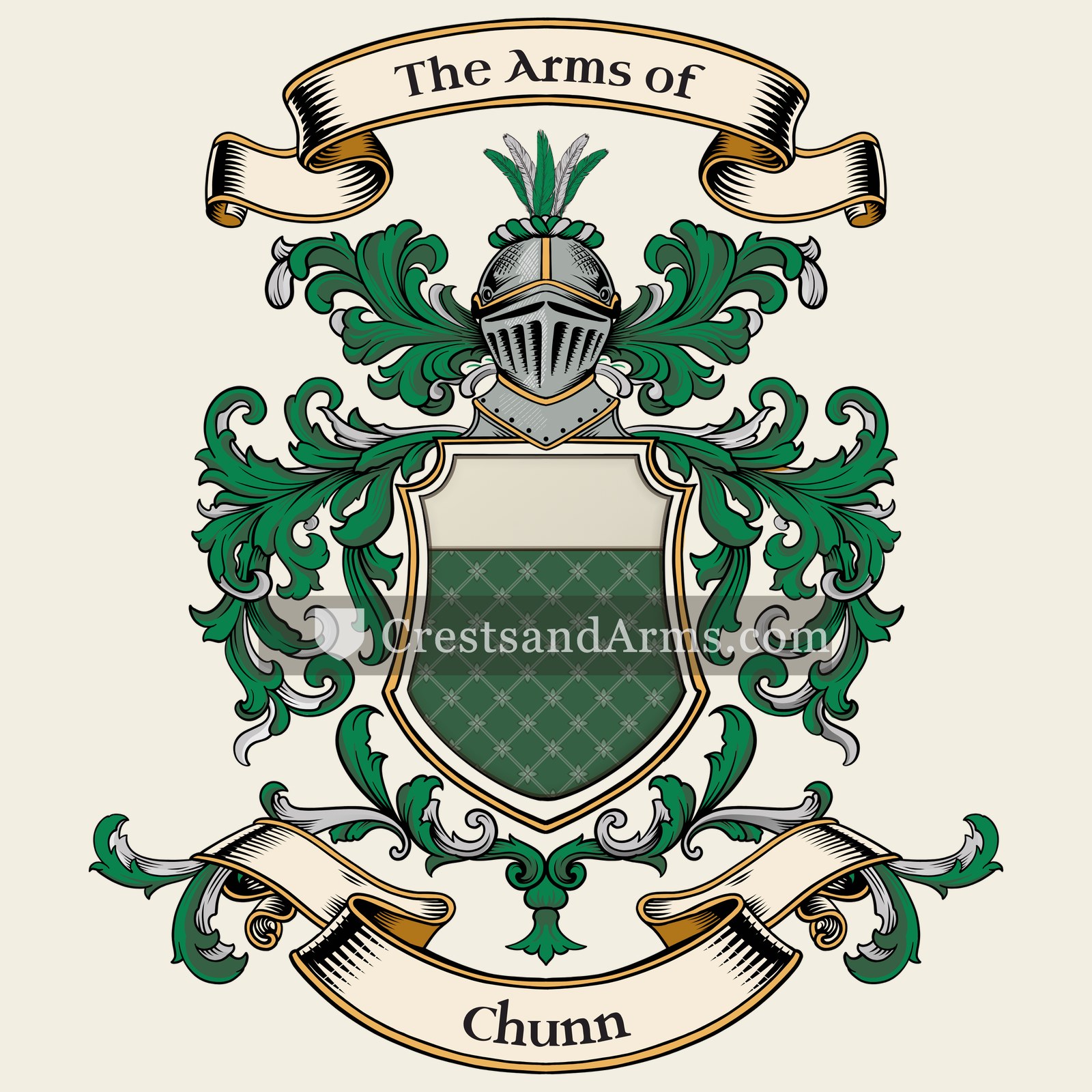 The Chunn coat of arms, drawn from the recorded blazon