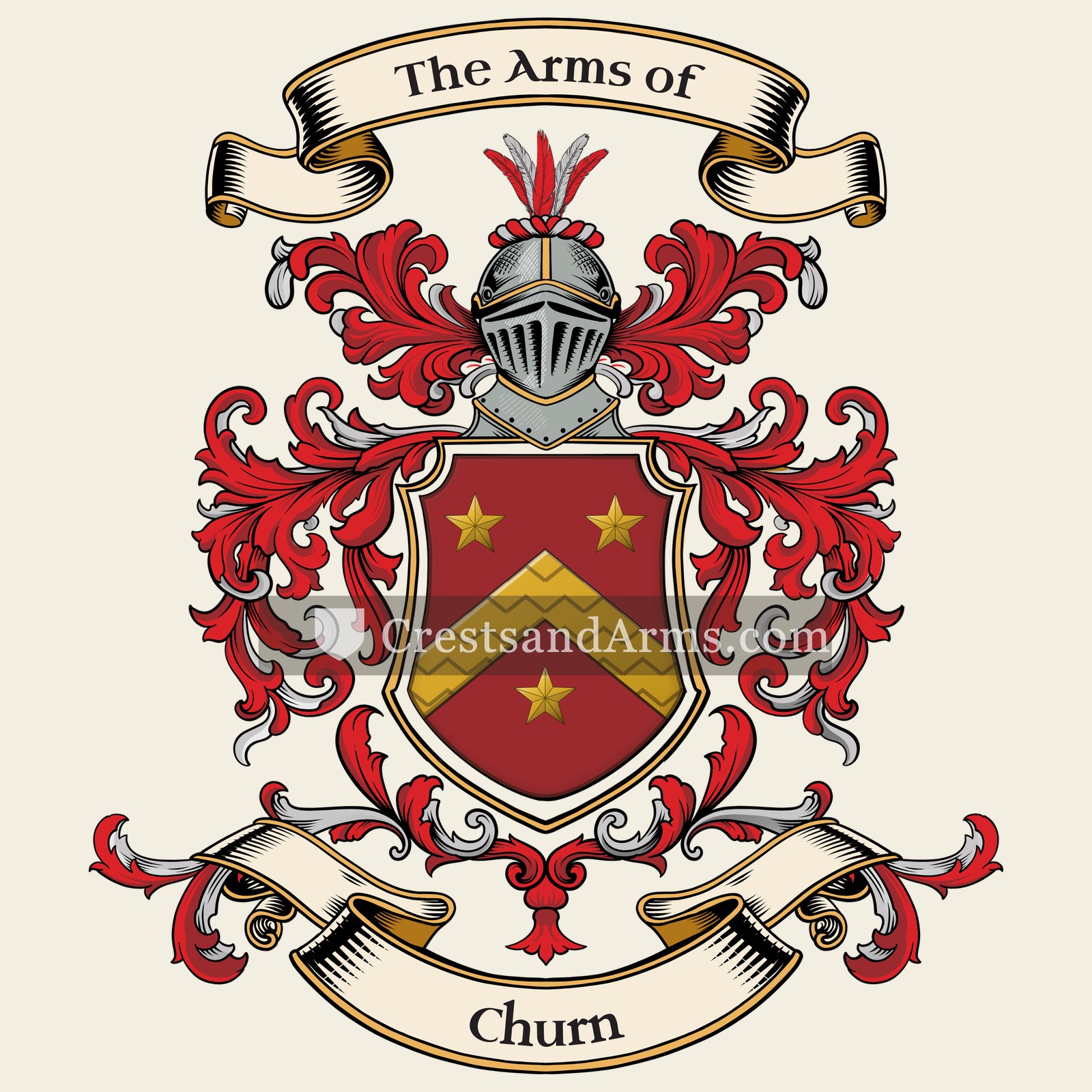 The Churn coat of arms, drawn from the recorded blazon