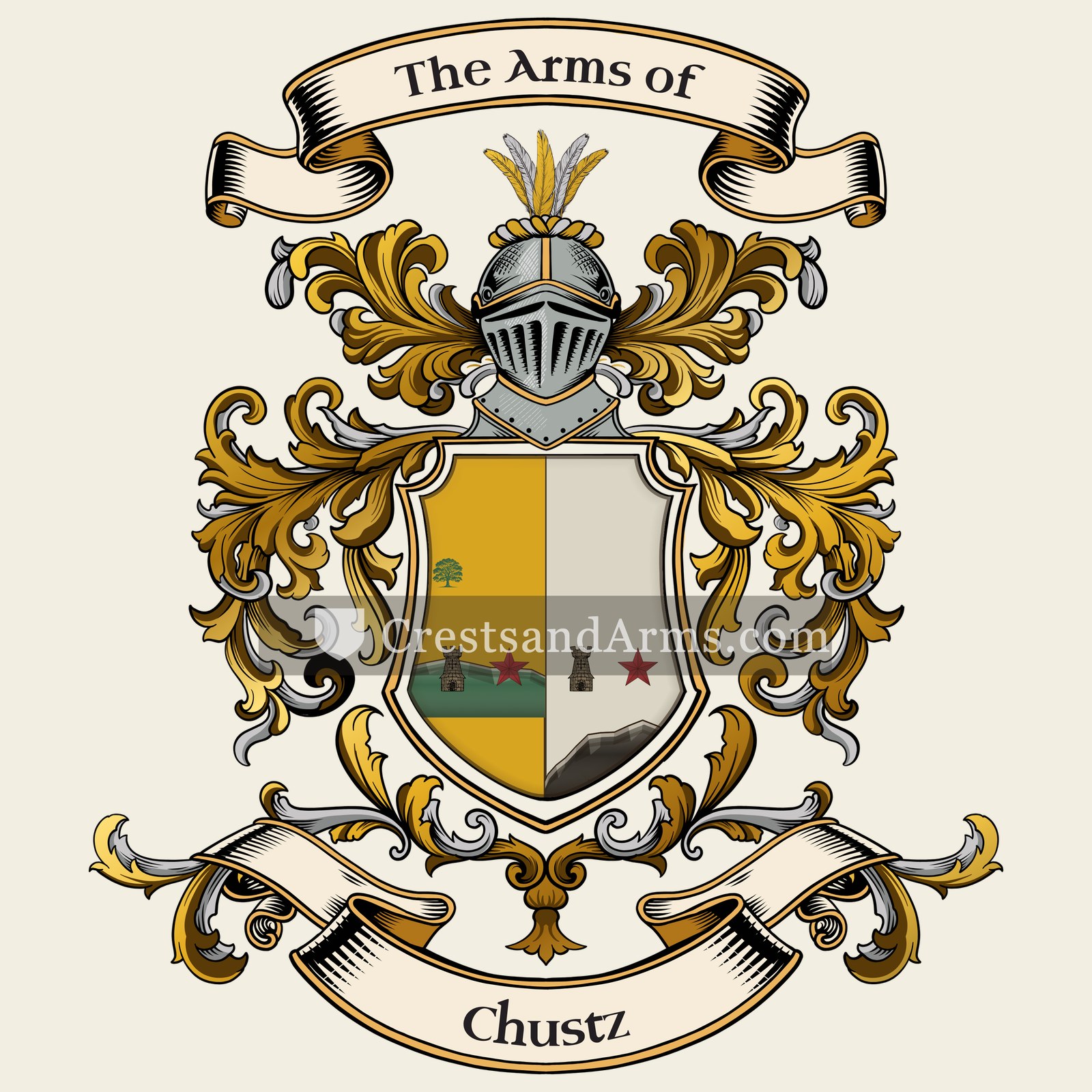 The Chustz coat of arms, drawn from the recorded blazon