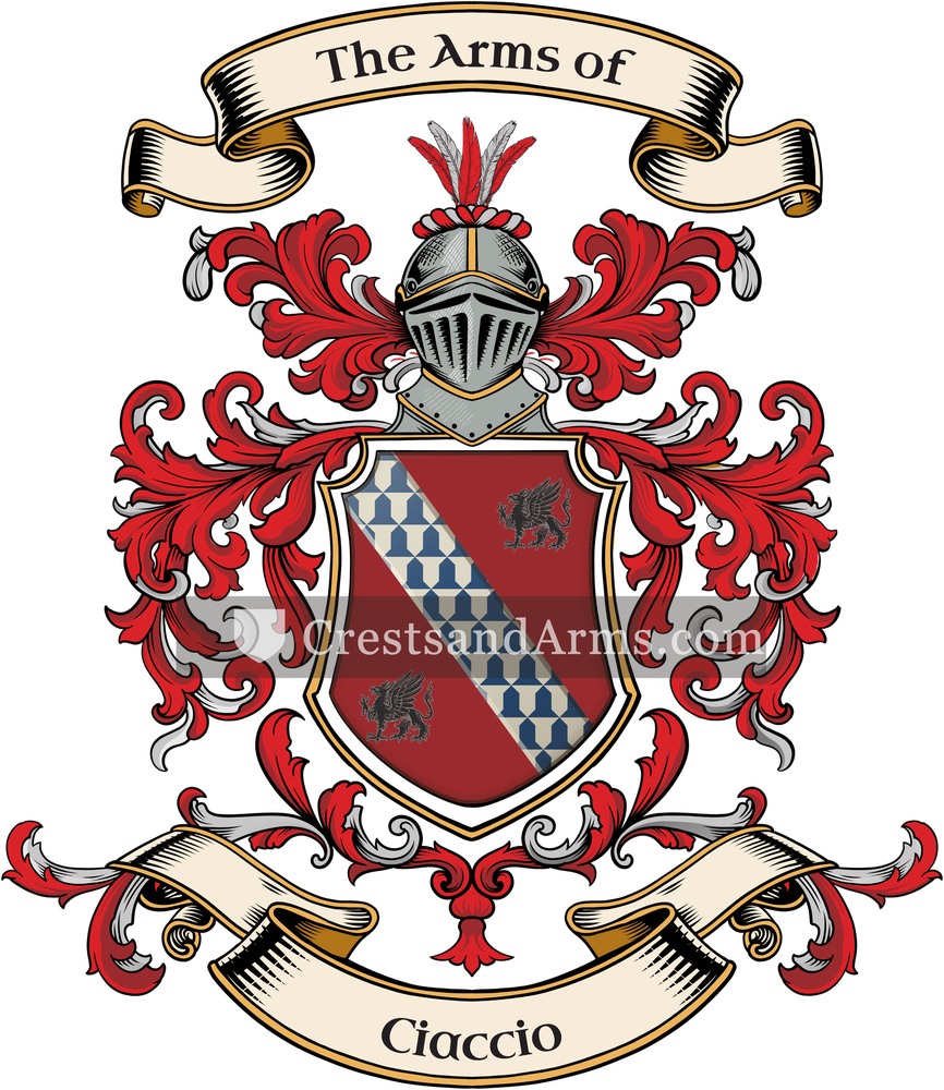 The Ciaccio coat of arms, drawn from the recorded blazon