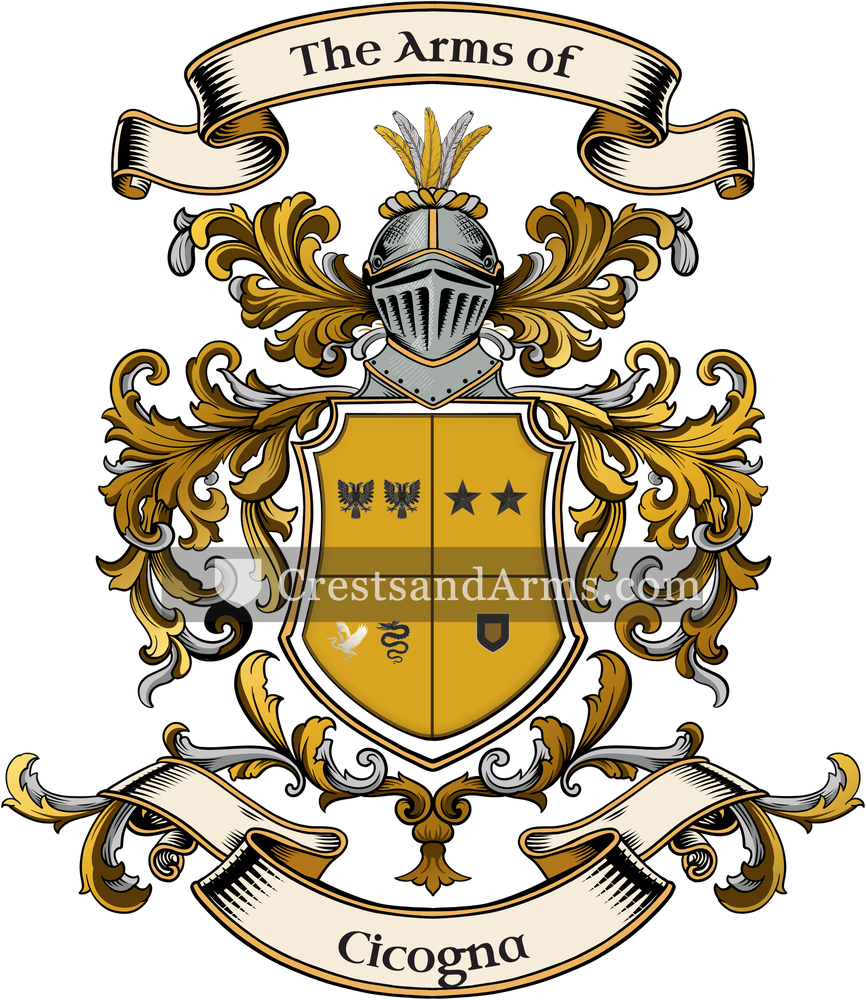 The Cicogna coat of arms, drawn from the recorded blazon