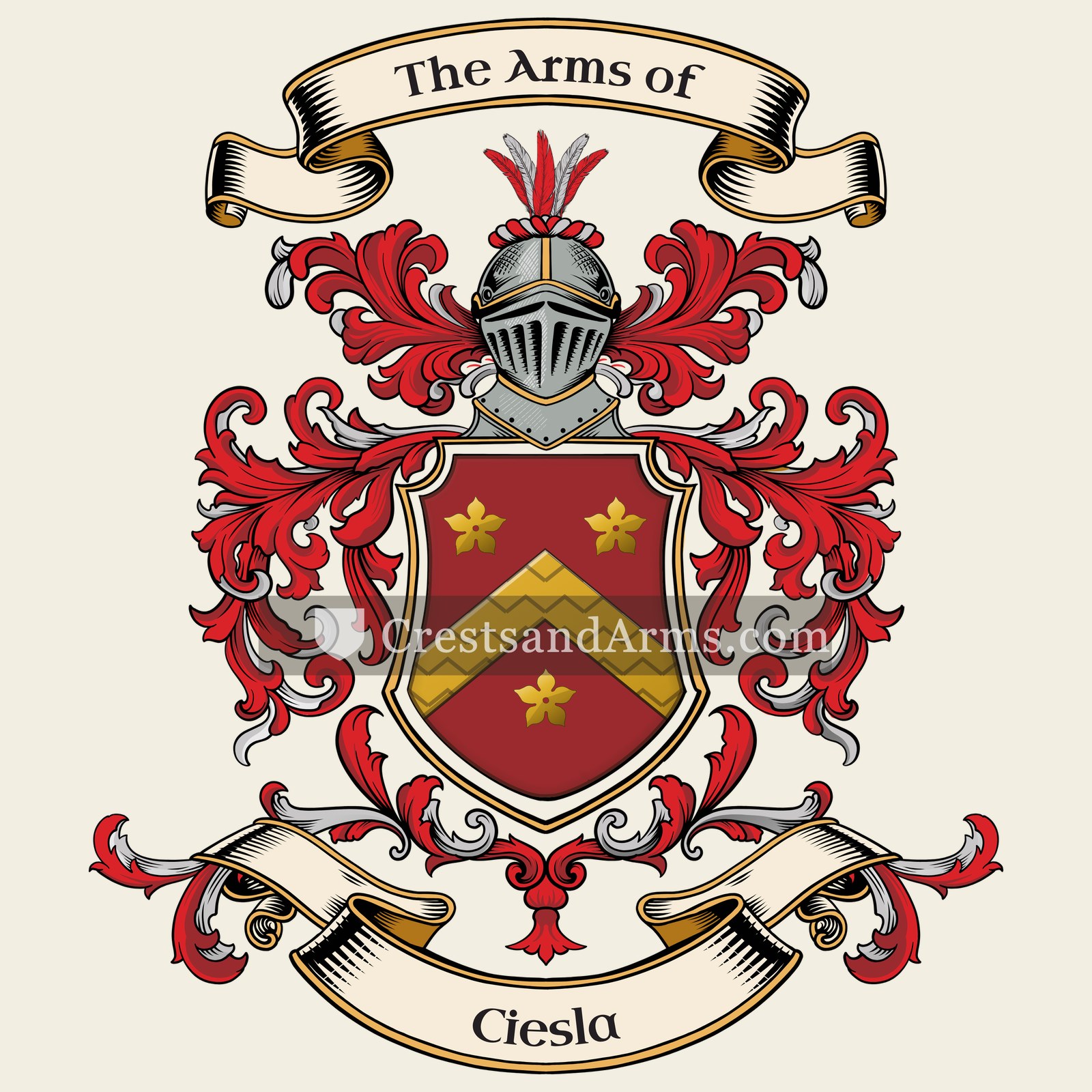 The Ciesla coat of arms, drawn from the recorded blazon