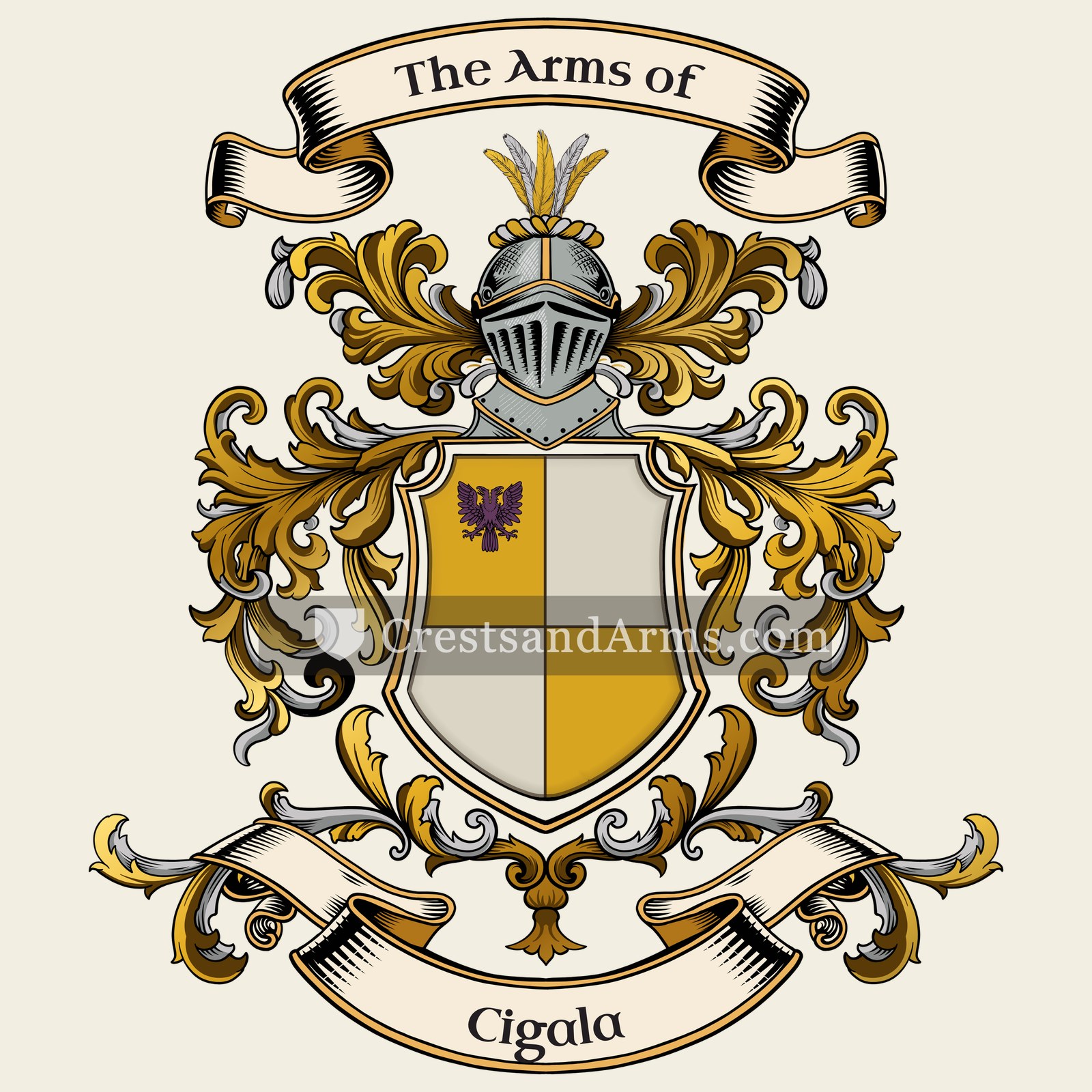 The Cigala coat of arms, drawn from the recorded blazon
