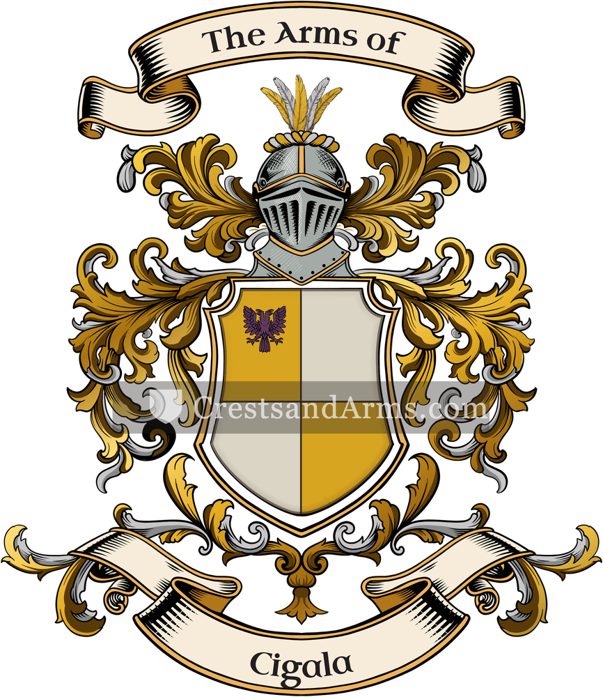 The Cigala coat of arms, drawn from the recorded blazon