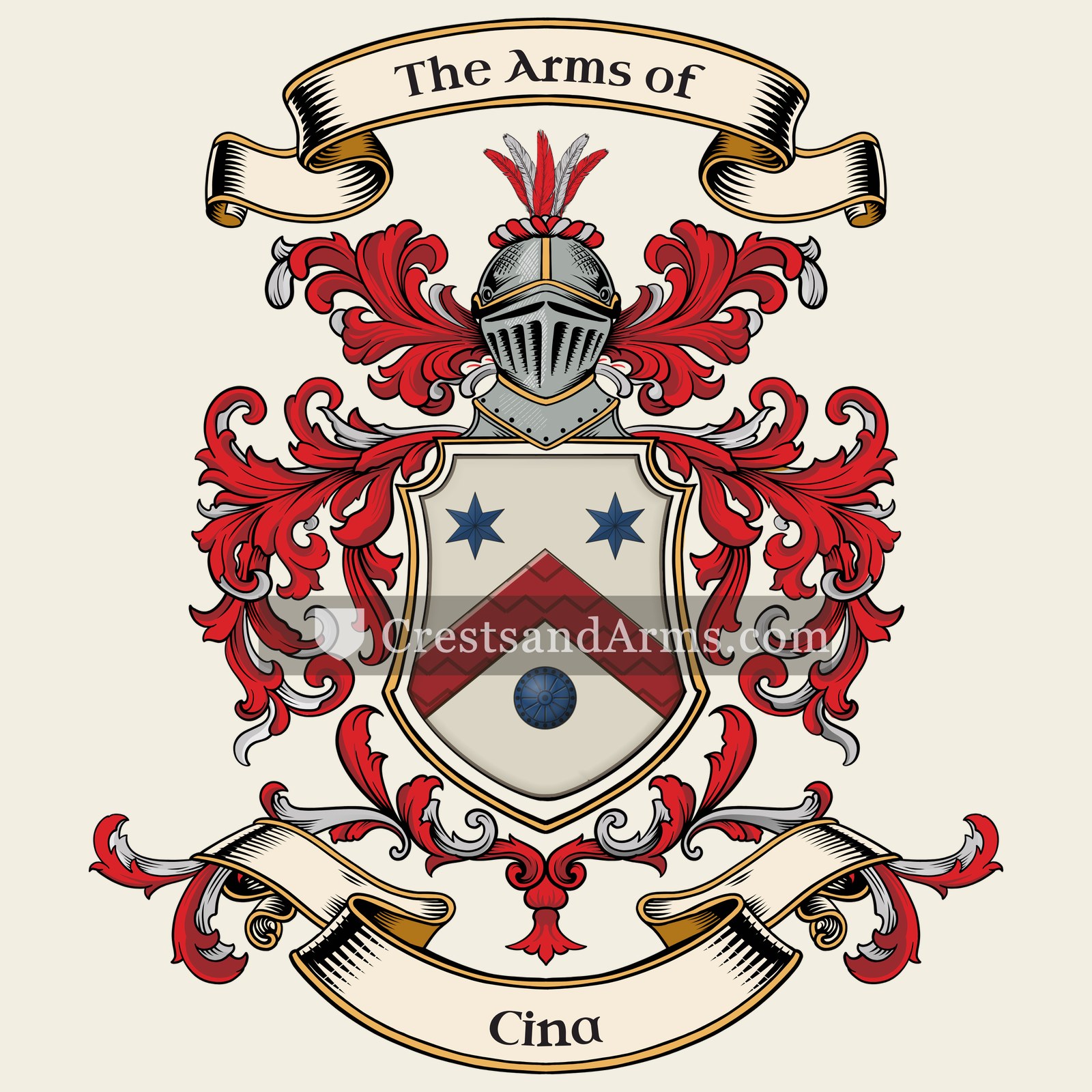 The Cina coat of arms, drawn from the recorded blazon