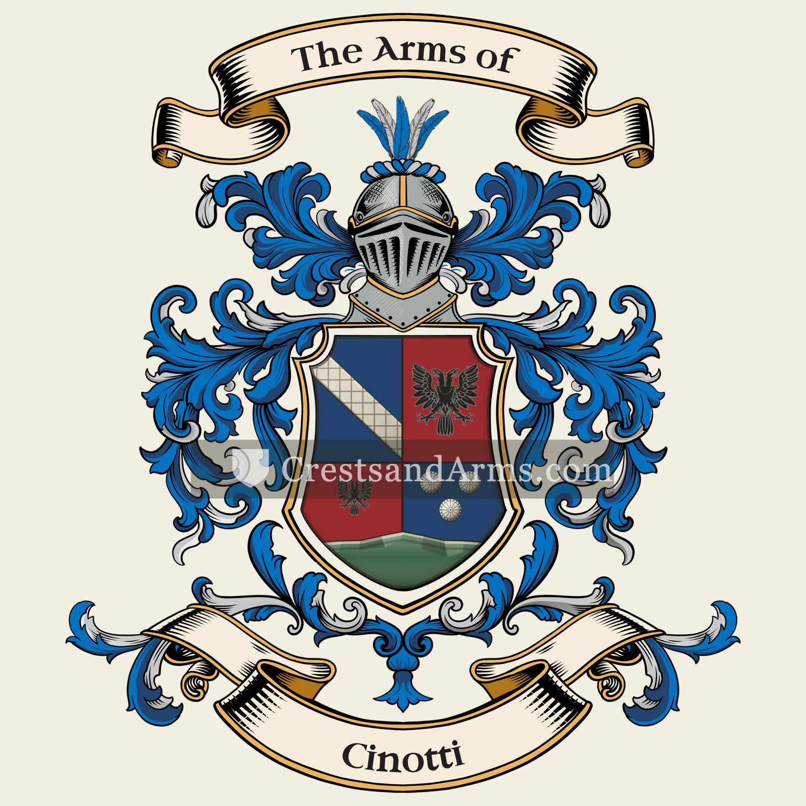 The Cinotti coat of arms, drawn from the recorded blazon