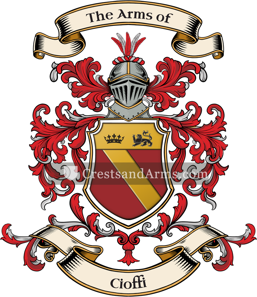 The Cioffi coat of arms, drawn from the recorded blazon