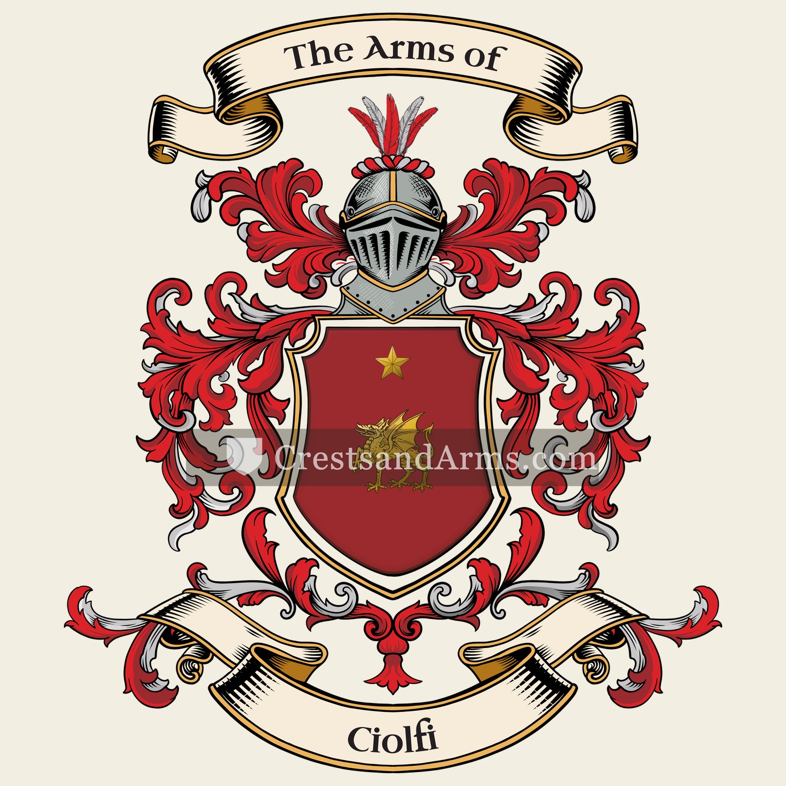 The Ciolfi coat of arms, drawn from the recorded blazon