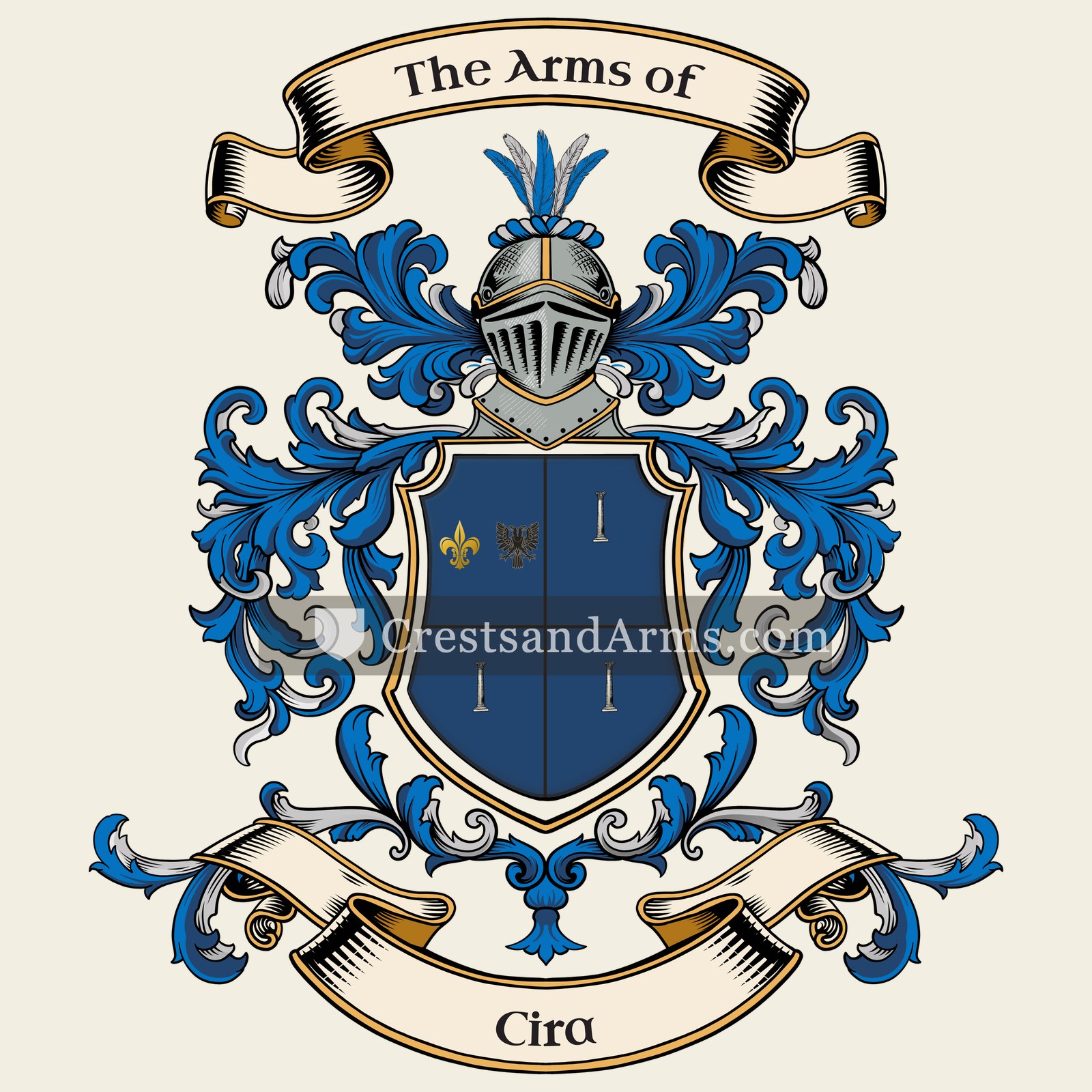 The Cira coat of arms, drawn from the recorded blazon