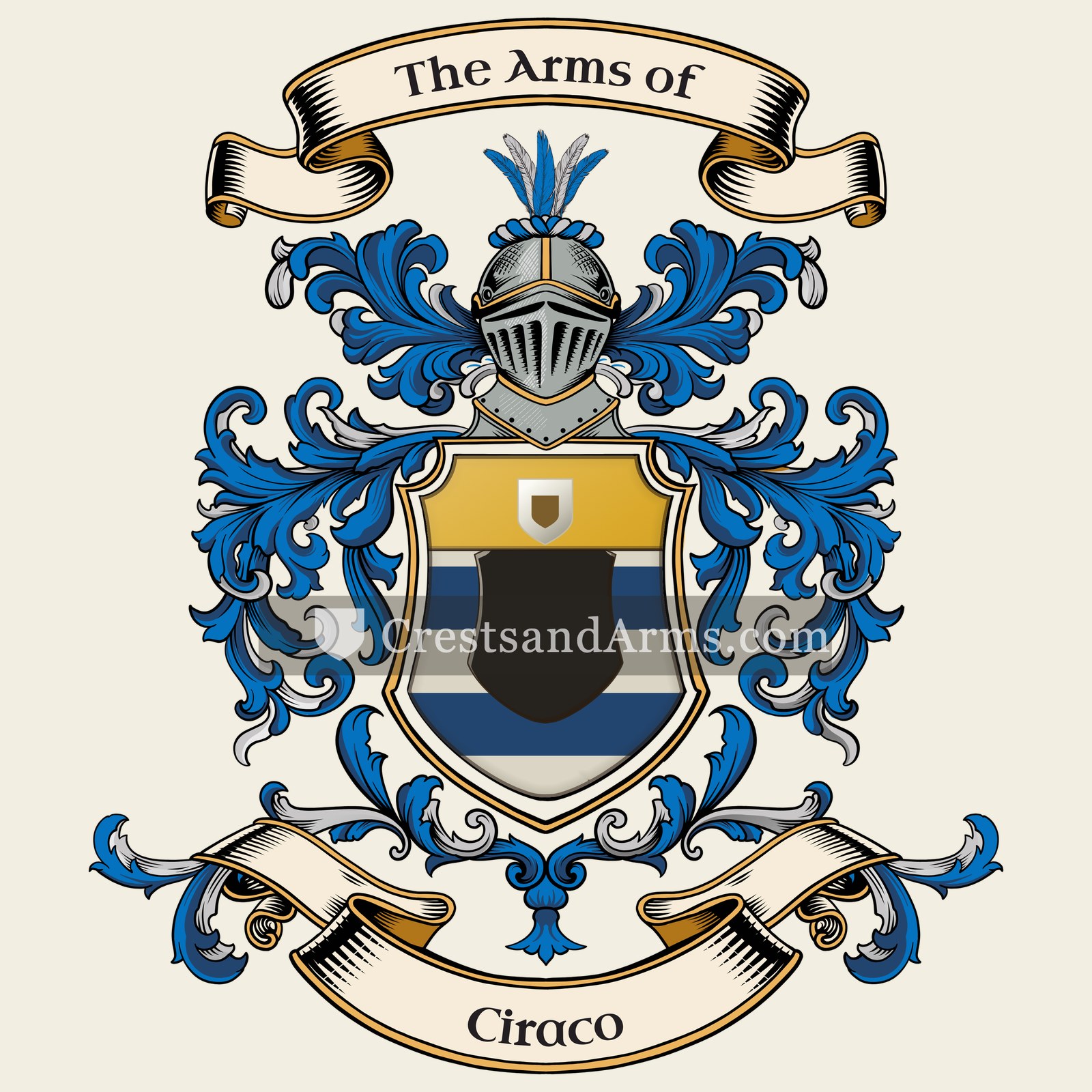 The Ciraco coat of arms, drawn from the recorded blazon