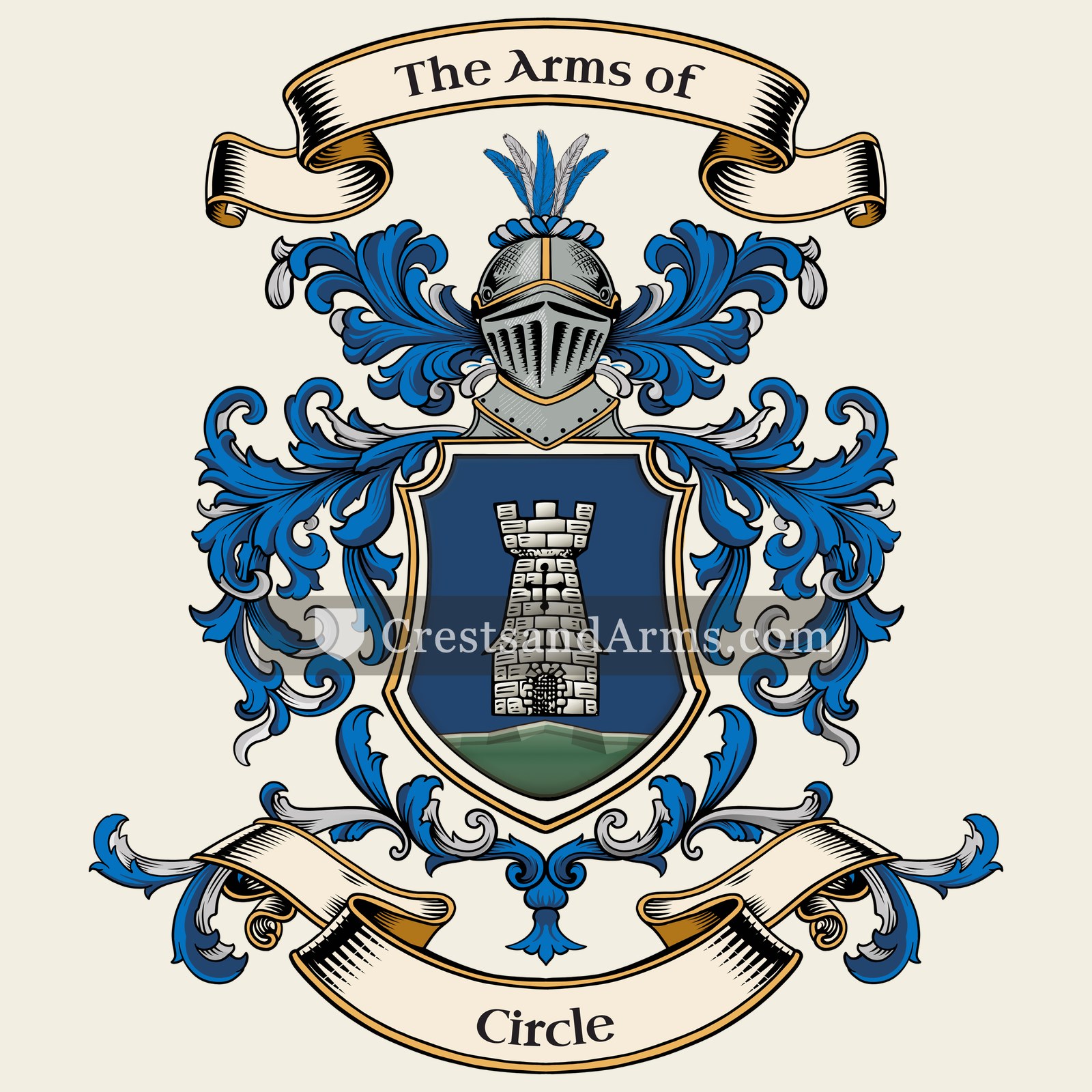 The Circle coat of arms, drawn from the recorded blazon