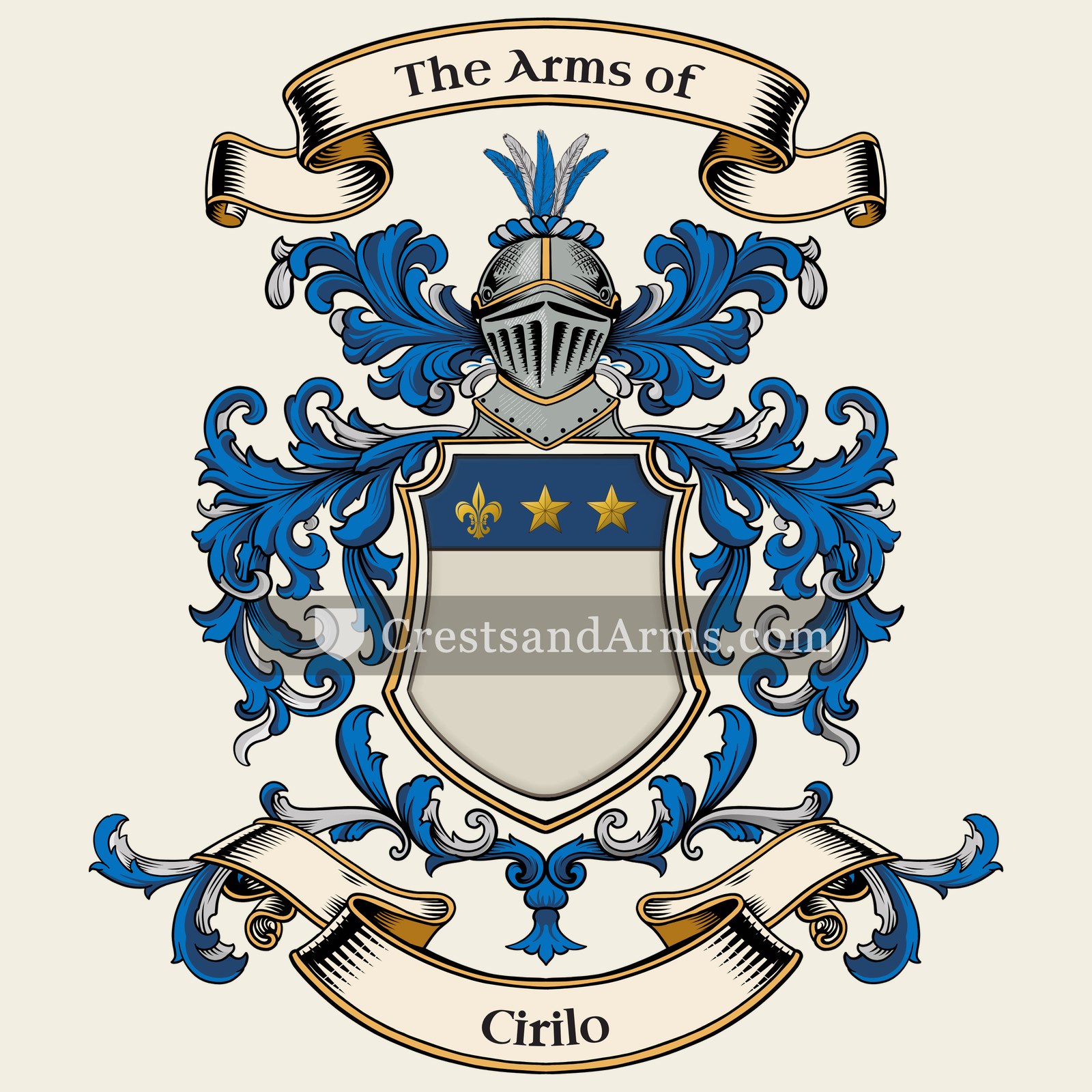 The Cirilo coat of arms, drawn from the recorded blazon