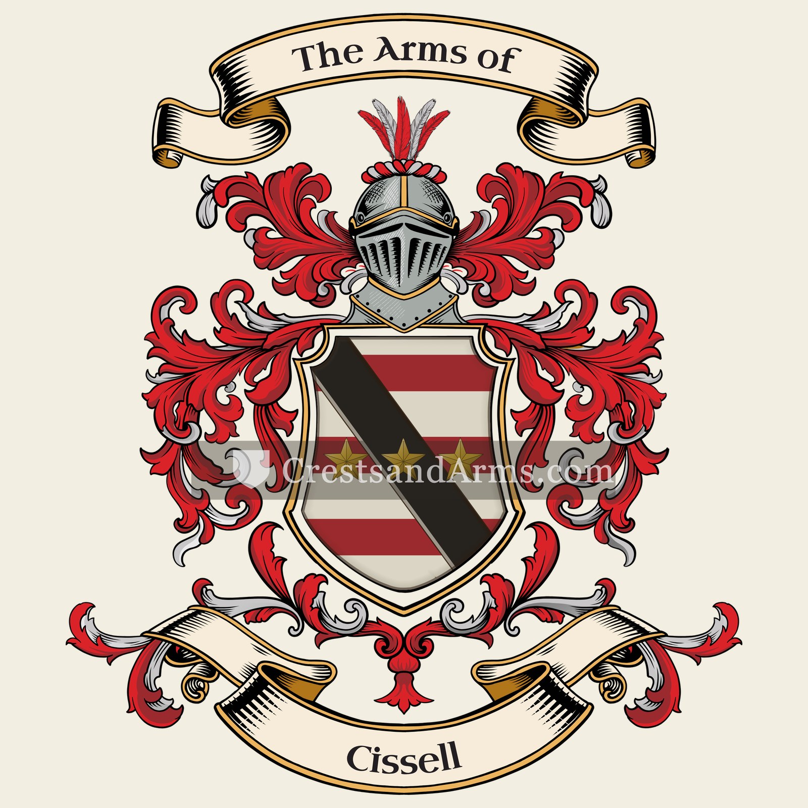 The Cissell coat of arms, drawn from the recorded blazon
