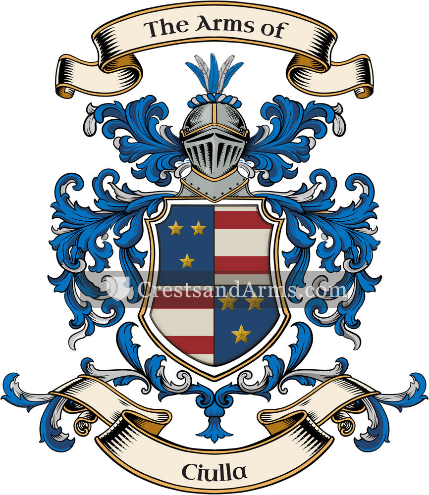 The Ciulla coat of arms, drawn from the recorded blazon