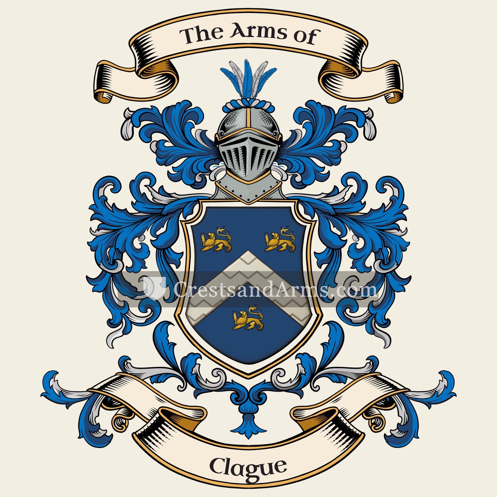 The Clague coat of arms, drawn from the recorded blazon