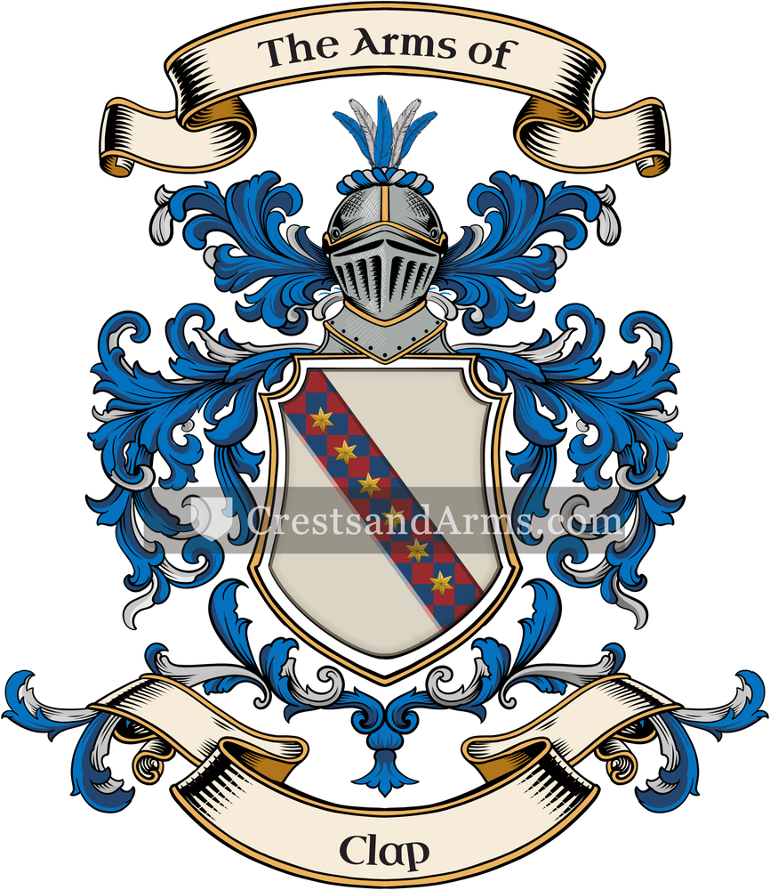 The Clap coat of arms, drawn from the recorded blazon