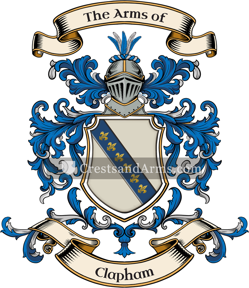 The Clapham coat of arms, drawn from the recorded blazon