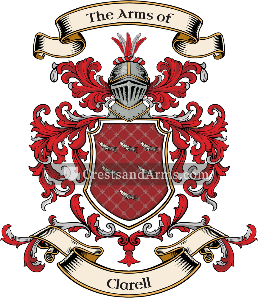 The Clarell coat of arms, drawn from the recorded blazon