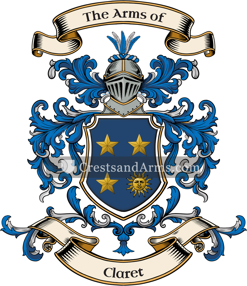 The Claret coat of arms, drawn from the recorded blazon