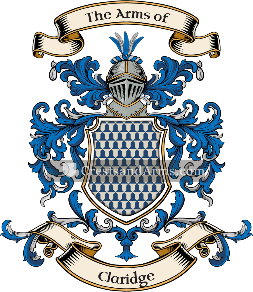 The Claridge coat of arms, drawn from the recorded blazon