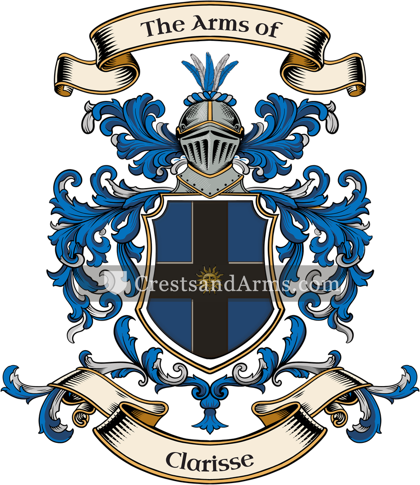 The Clarisse coat of arms, drawn from the recorded blazon