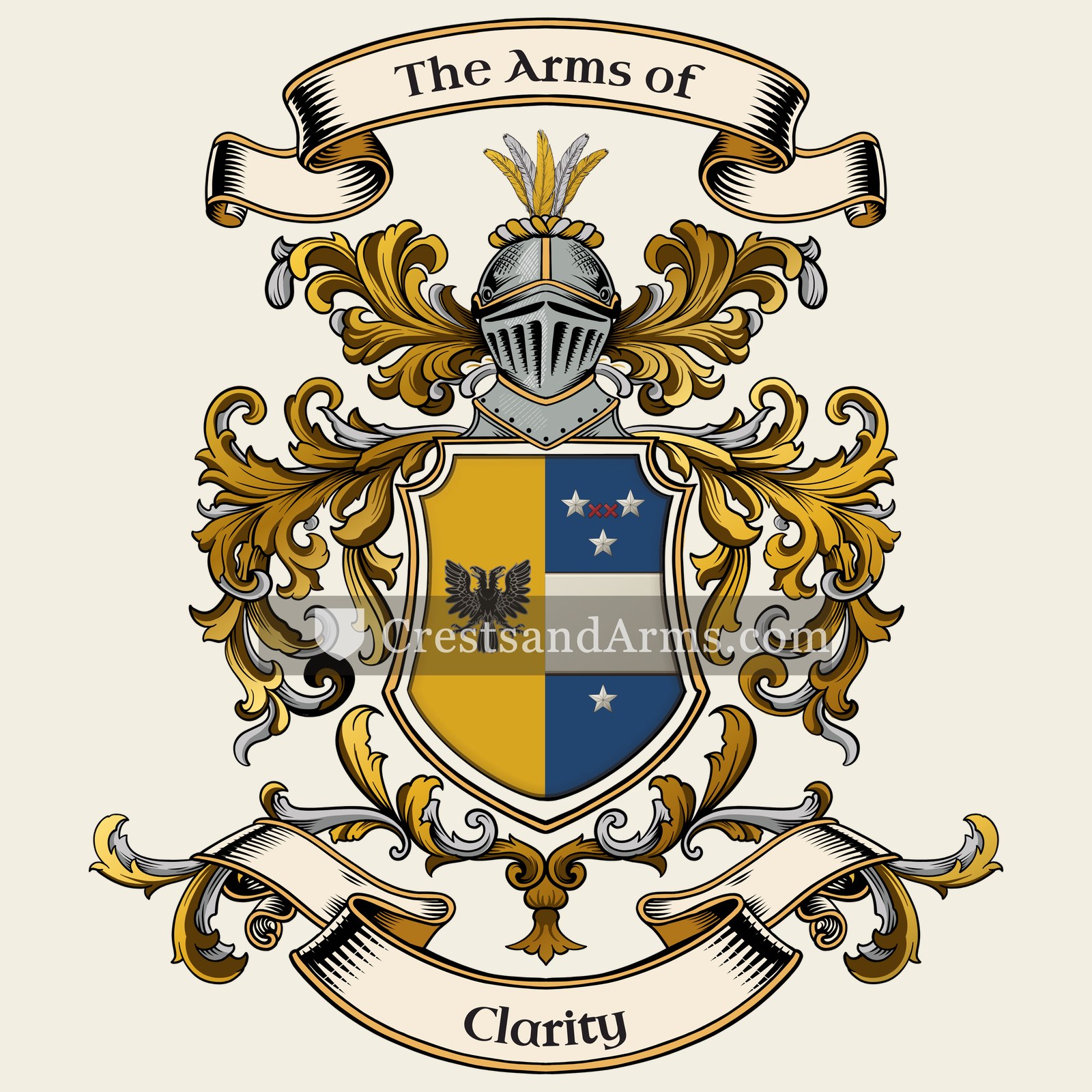 The Clarity coat of arms, drawn from the recorded blazon