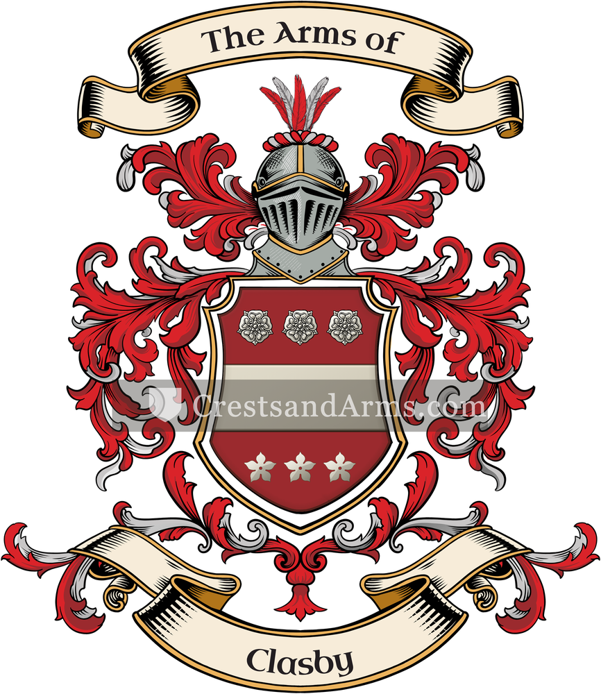 The Clasby coat of arms, drawn from the recorded blazon